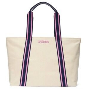 Victoria's Secret PINK Signature Canvas Zip Tote Bag Pink Blue Lining Y2K NWOT